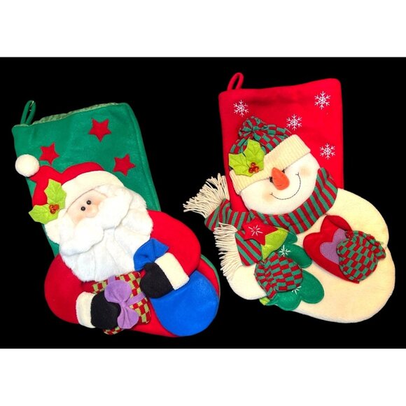Other - 3D Christmas Stockings Set Of 2 Santa & Snowman Design With Festive Accents